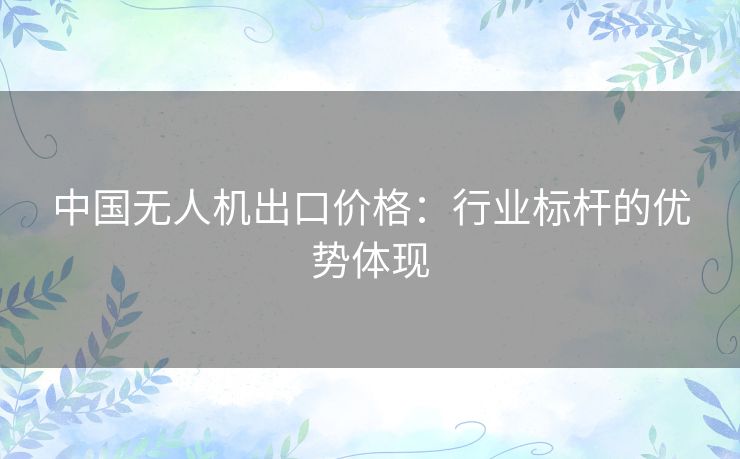 中国无人机出口价格：行业标杆的优势体现