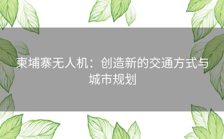 柬埔寨无人机：创造新的交通方式与城市规划