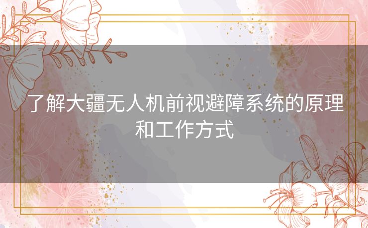 了解大疆无人机前视避障系统的原理和工作方式