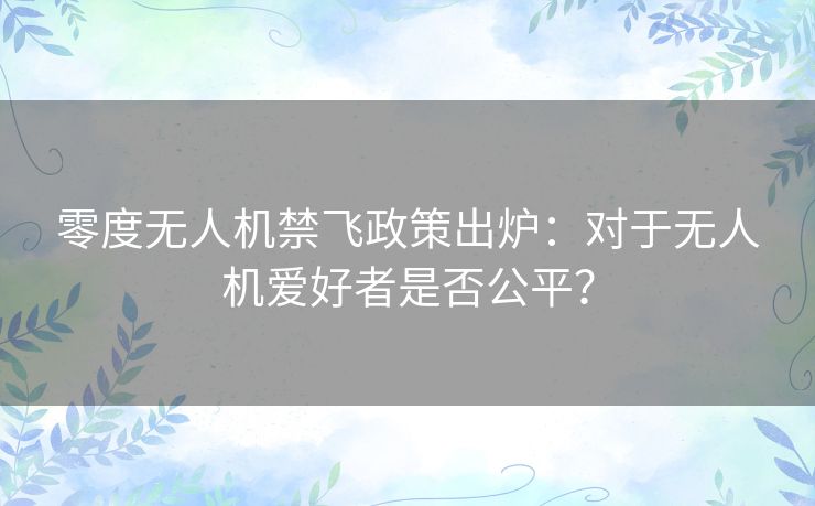 零度无人机禁飞政策出炉：对于无人机爱好者是否公平？