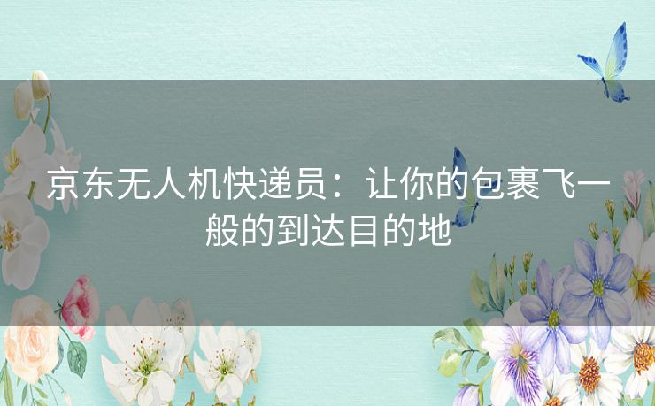 京东无人机快递员：让你的包裹飞一般的到达目的地