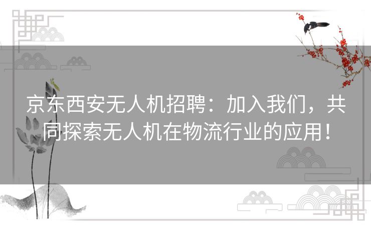 京东西安无人机招聘：加入我们，共同探索无人机在物流行业的应用！