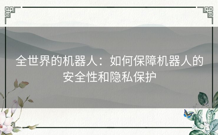 全世界的机器人：如何保障机器人的安全性和隐私保护