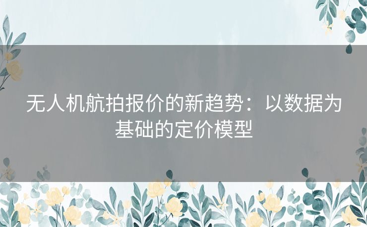 无人机航拍报价的新趋势：以数据为基础的定价模型