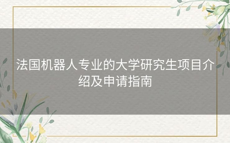 法国机器人专业的大学研究生项目介绍及申请指南
