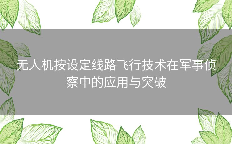 无人机按设定线路飞行技术在军事侦察中的应用与突破