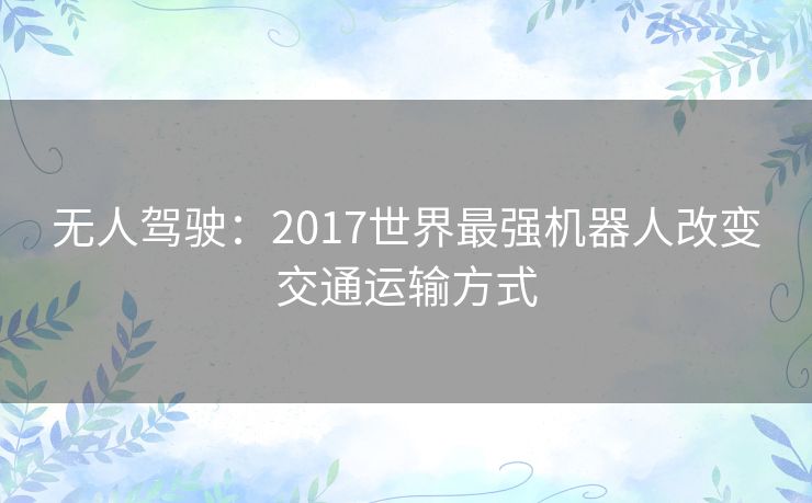 无人驾驶：2017世界最强机器人改变交通运输方式