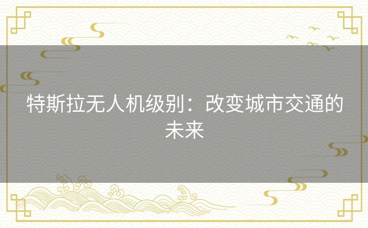 特斯拉无人机级别：改变城市交通的未来