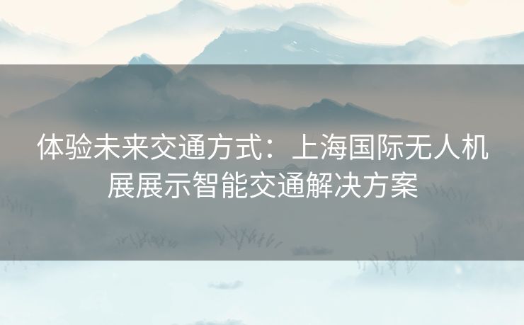 体验未来交通方式：上海国际无人机展展示智能交通解决方案