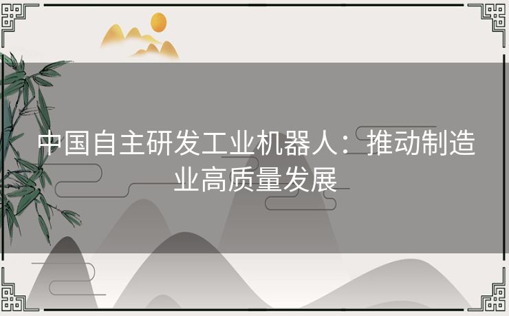 中国自主研发工业机器人：推动制造业高质量发展