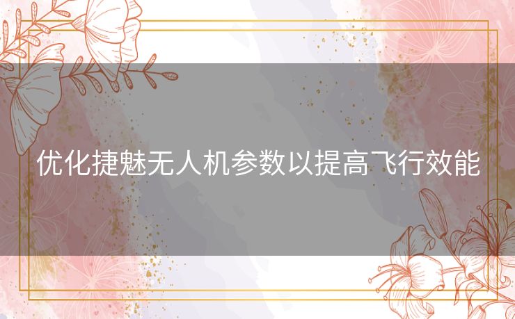 优化捷魅无人机参数以提高飞行效能