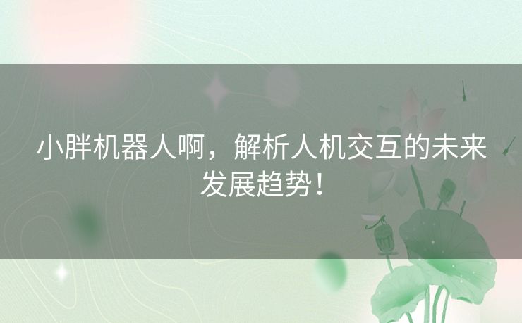 小胖机器人啊，解析人机交互的未来发展趋势！