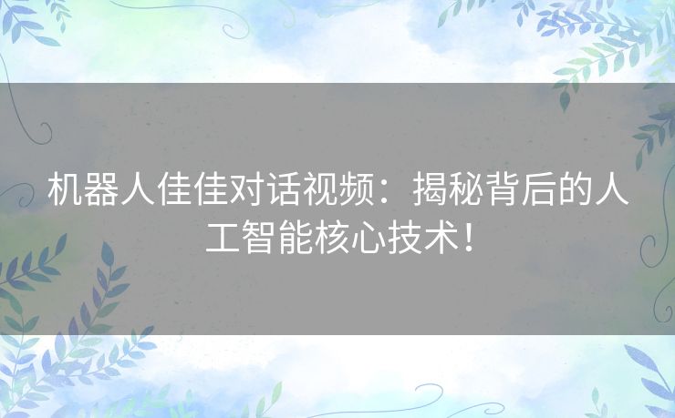 机器人佳佳对话视频：揭秘背后的人工智能核心技术！