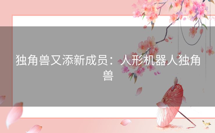 独角兽又添新成员：人形机器人独角兽