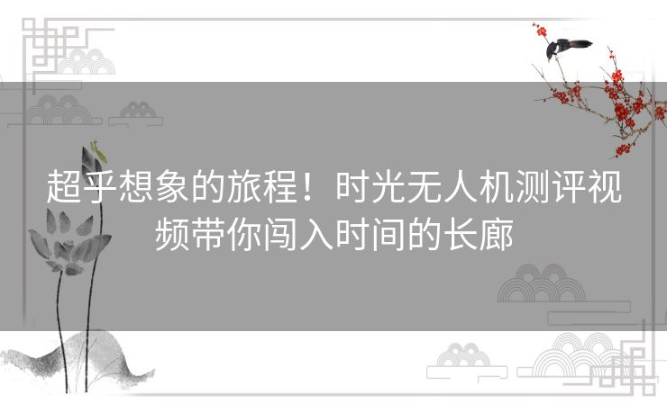 超乎想象的旅程！时光无人机测评视频带你闯入时间的长廊