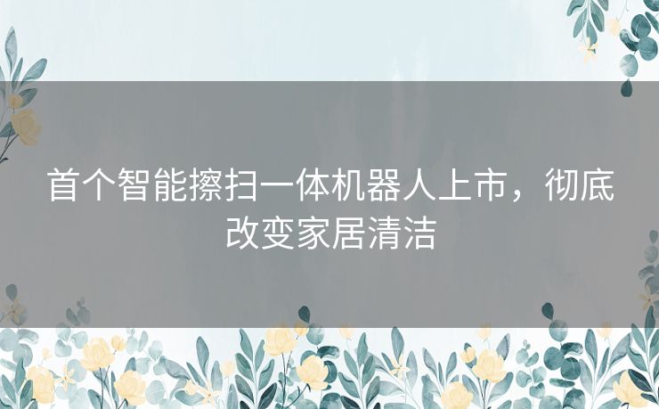 首个智能擦扫一体机器人上市，彻底改变家居清洁
