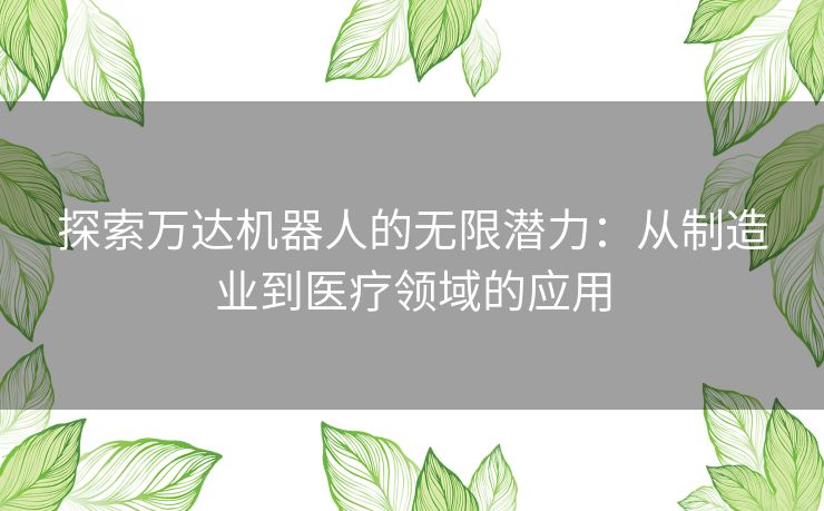 探索万达机器人的无限潜力：从制造业到医疗领域的应用