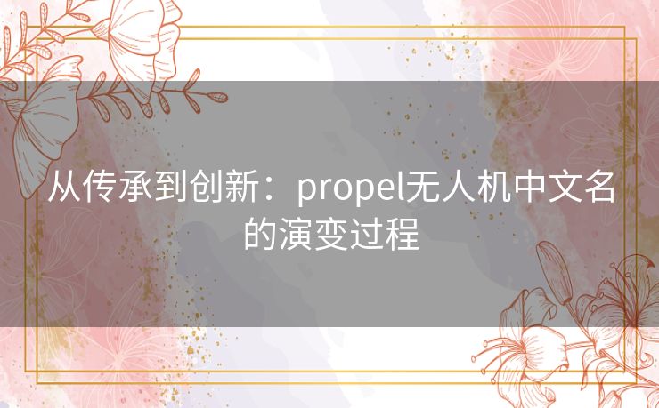 从传承到创新：propel无人机中文名的演变过程