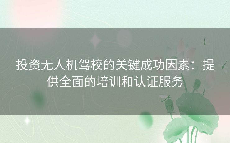 投资无人机驾校的关键成功因素：提供全面的培训和认证服务