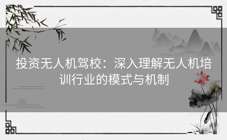 投资无人机驾校：深入理解无人机培训行业的模式与机制