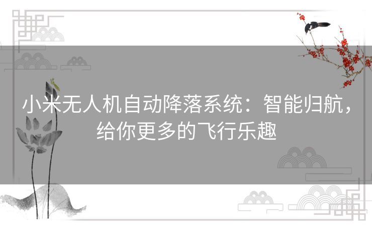 小米无人机自动降落系统：智能归航，给你更多的飞行乐趣