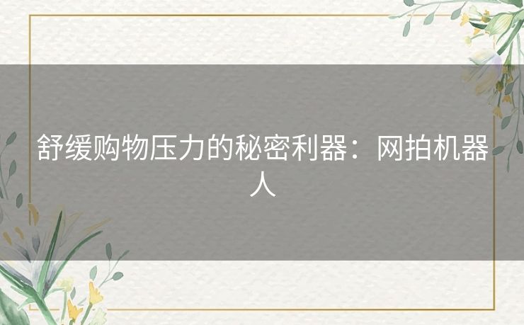舒缓购物压力的秘密利器：网拍机器人