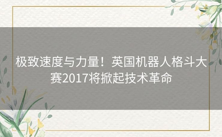 极致速度与力量！英国机器人格斗大赛2017将掀起技术革命
