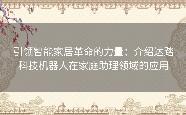 引领智能家居革命的力量：介绍达踏科技机器人在家庭助理领域的应用