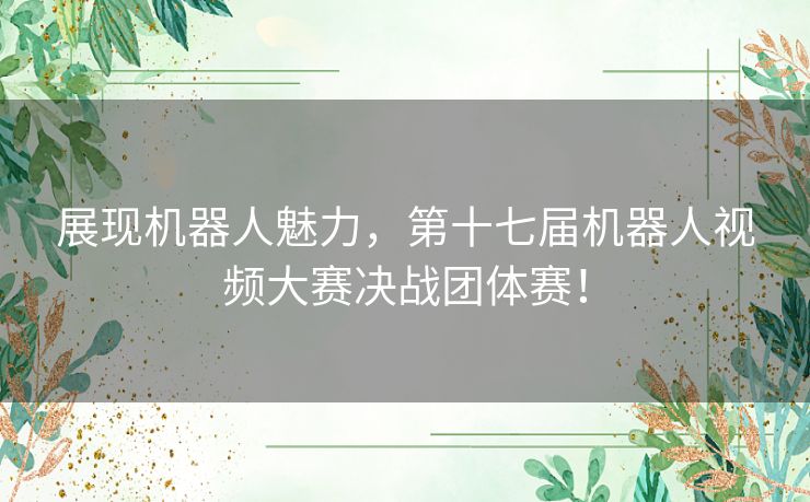 展现机器人魅力，第十七届机器人视频大赛决战团体赛！
