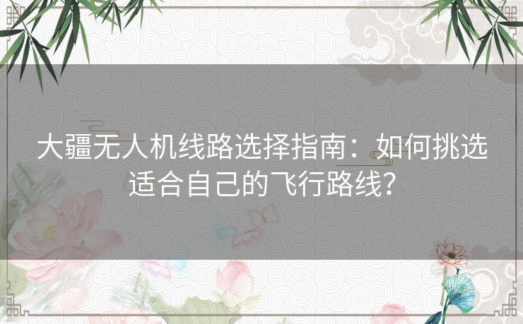 大疆无人机线路选择指南：如何挑选适合自己的飞行路线？