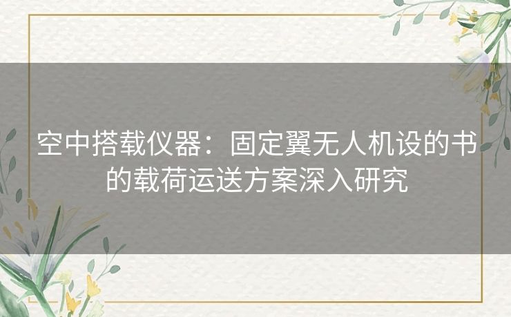 空中搭载仪器：固定翼无人机设的书的载荷运送方案深入研究