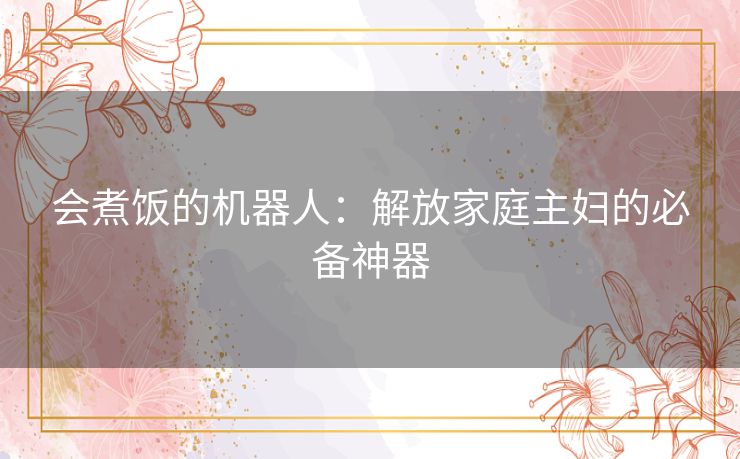 会煮饭的机器人：解放家庭主妇的必备神器