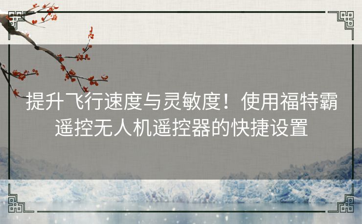 提升飞行速度与灵敏度！使用福特霸遥控无人机遥控器的快捷设置