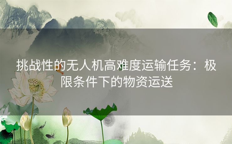 挑战性的无人机高难度运输任务：极限条件下的物资运送
