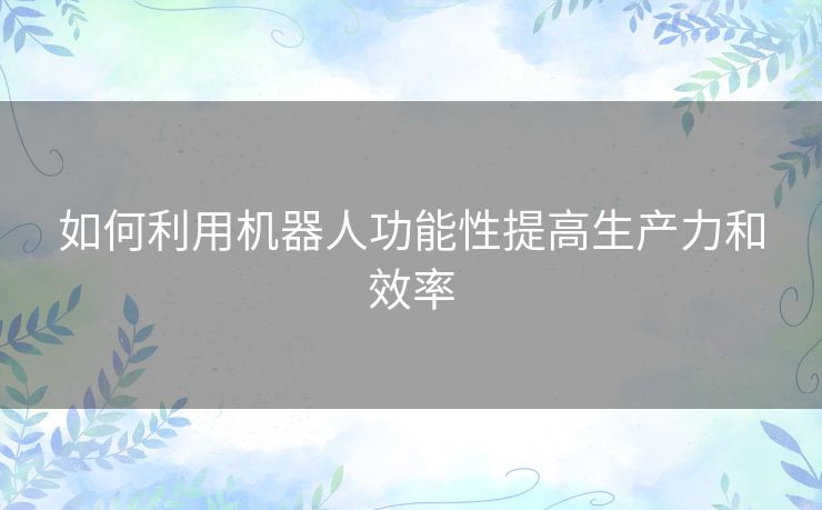 如何利用机器人功能性提高生产力和效率
