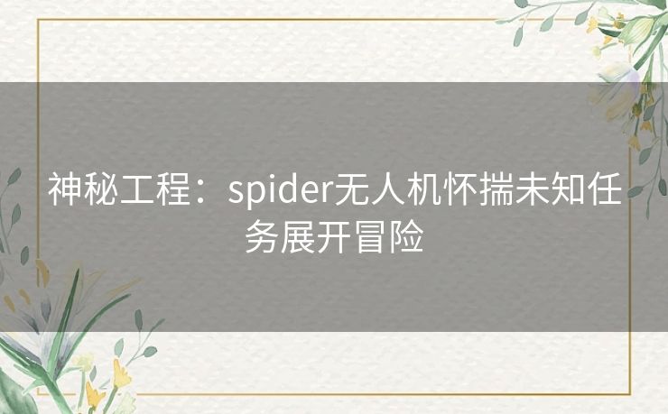 神秘工程：spider无人机怀揣未知任务展开冒险