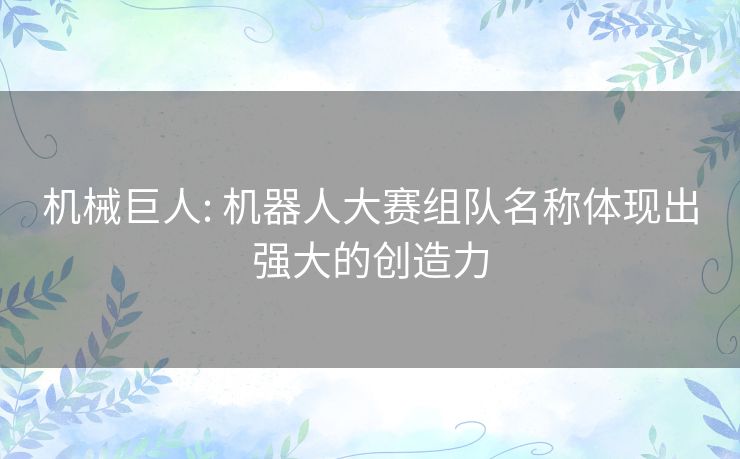 机械巨人: 机器人大赛组队名称体现出强大的创造力