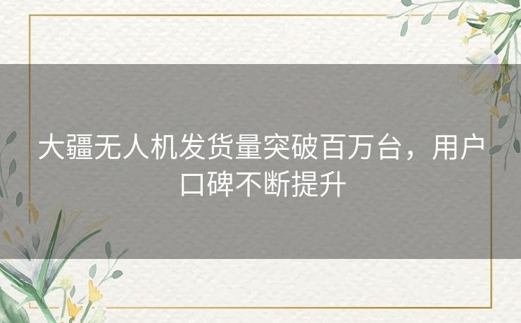 大疆无人机发货量突破百万台，用户口碑不断提升