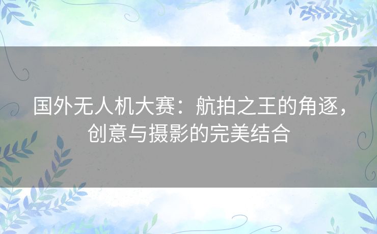 国外无人机大赛：航拍之王的角逐，创意与摄影的完美结合
