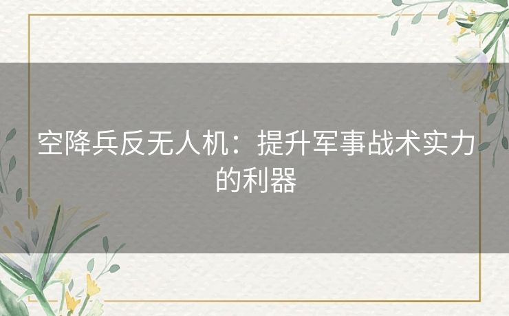 空降兵反无人机：提升军事战术实力的利器