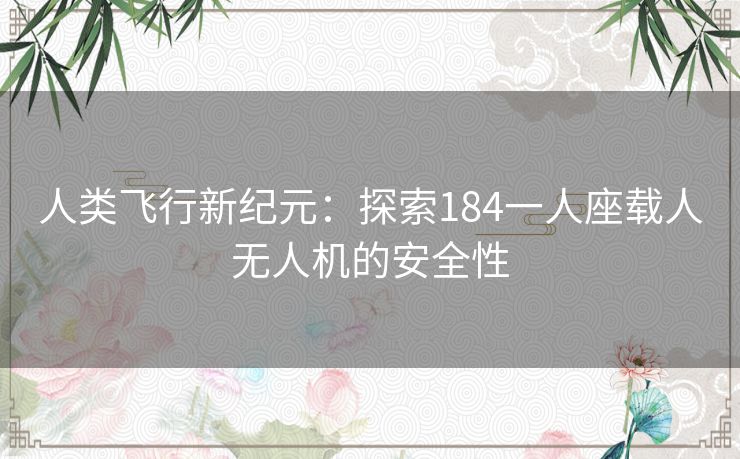 人类飞行新纪元：探索184一人座载人无人机的安全性