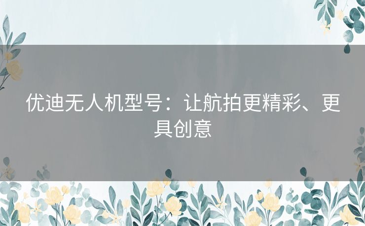 优迪无人机型号：让航拍更精彩、更具创意