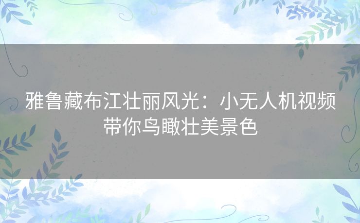 雅鲁藏布江壮丽风光：小无人机视频带你鸟瞰壮美景色
