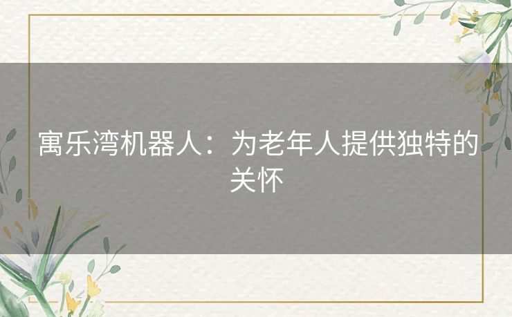寓乐湾机器人：为老年人提供独特的关怀