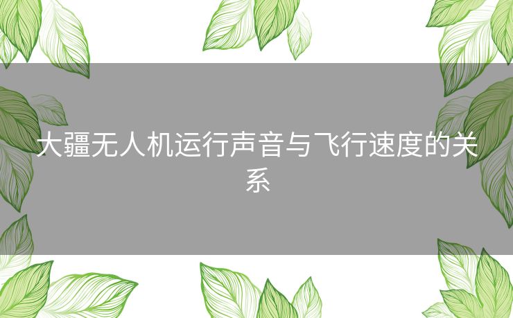 大疆无人机运行声音与飞行速度的关系