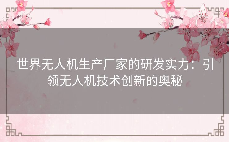 世界无人机生产厂家的研发实力：引领无人机技术创新的奥秘