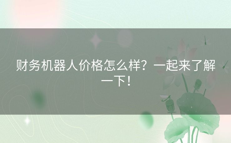 财务机器人价格怎么样？一起来了解一下！