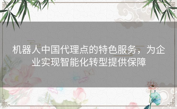 机器人中国代理点的特色服务，为企业实现智能化转型提供保障
