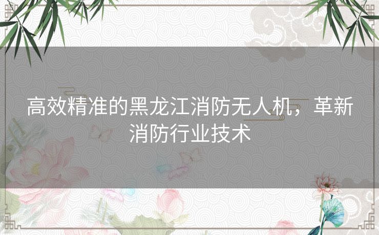 高效精准的黑龙江消防无人机，革新消防行业技术