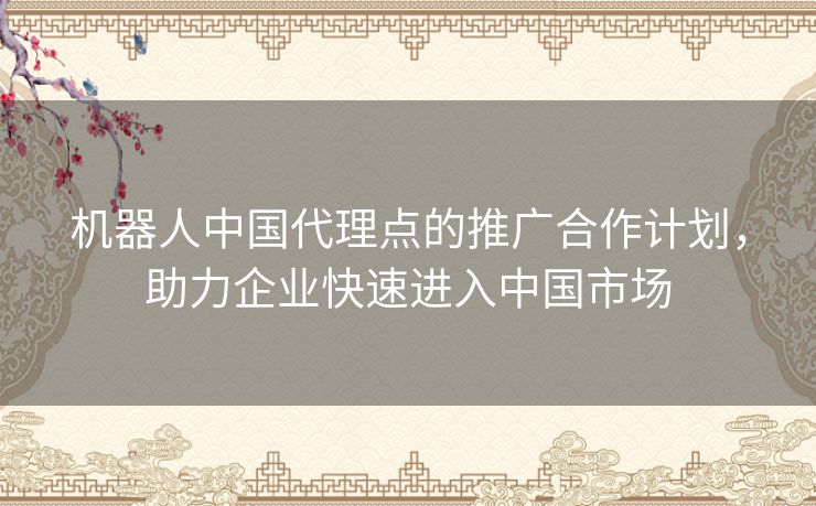 机器人中国代理点的推广合作计划，助力企业快速进入中国市场